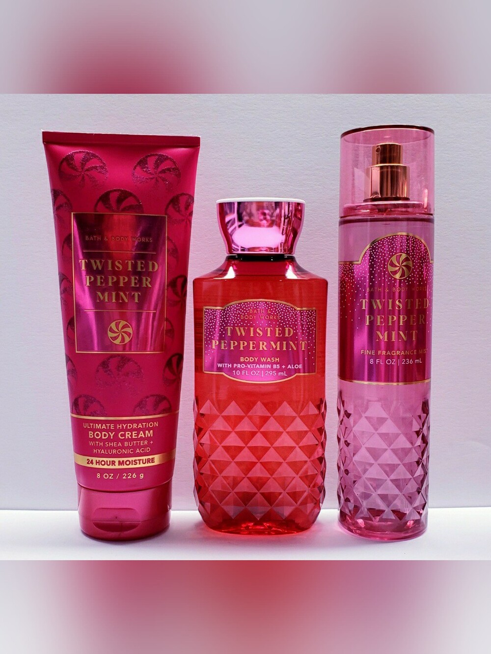 Bath & Body Works TWISTED PEPPERMINT Body Cream, Fragrance Mist, Body Wash -3pcs